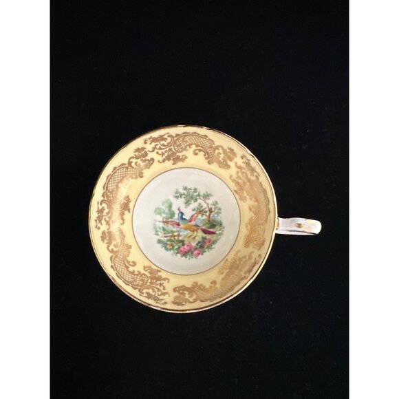 Vintage EB Foley Bone China Teacup & Saucer Set Yellow/Gold Floral Bird England - Picture 7 of 8